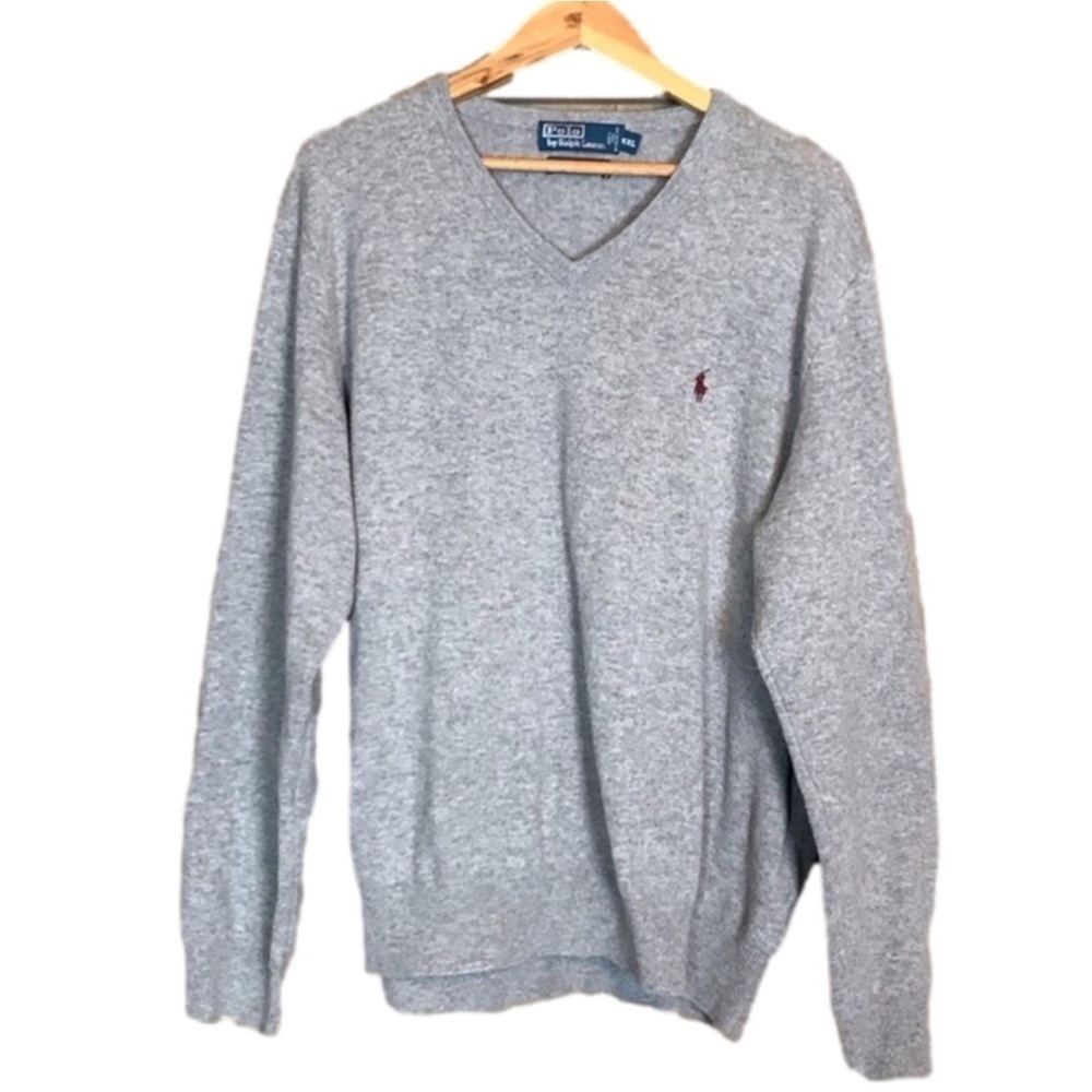 Vintage Polo by Ralph Lauren light gray merino wool v-neck sweater Size XXL